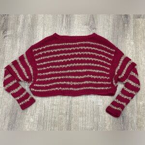 Free People Over Easy Striped Open Chunky Cropped Sweater